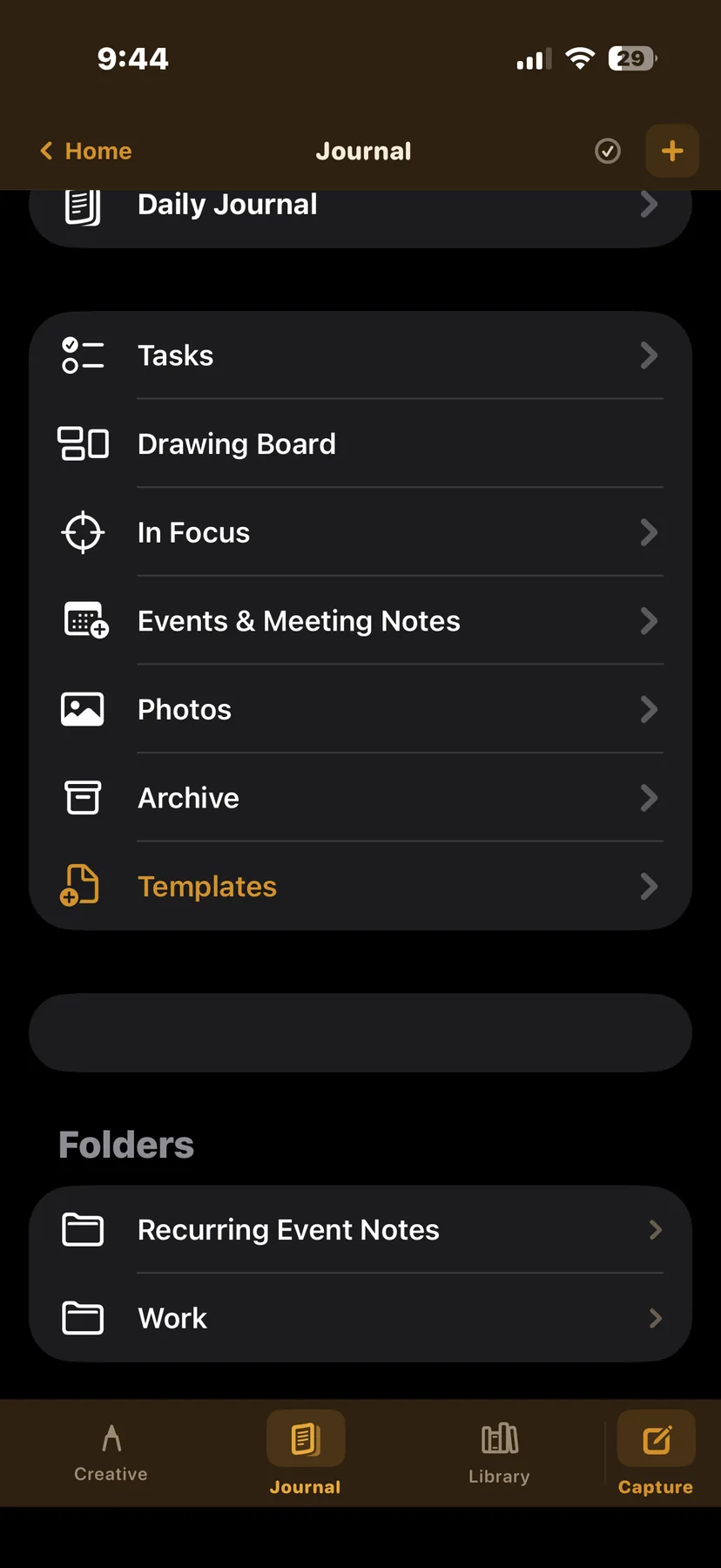 The Journal sidebar on iPhone